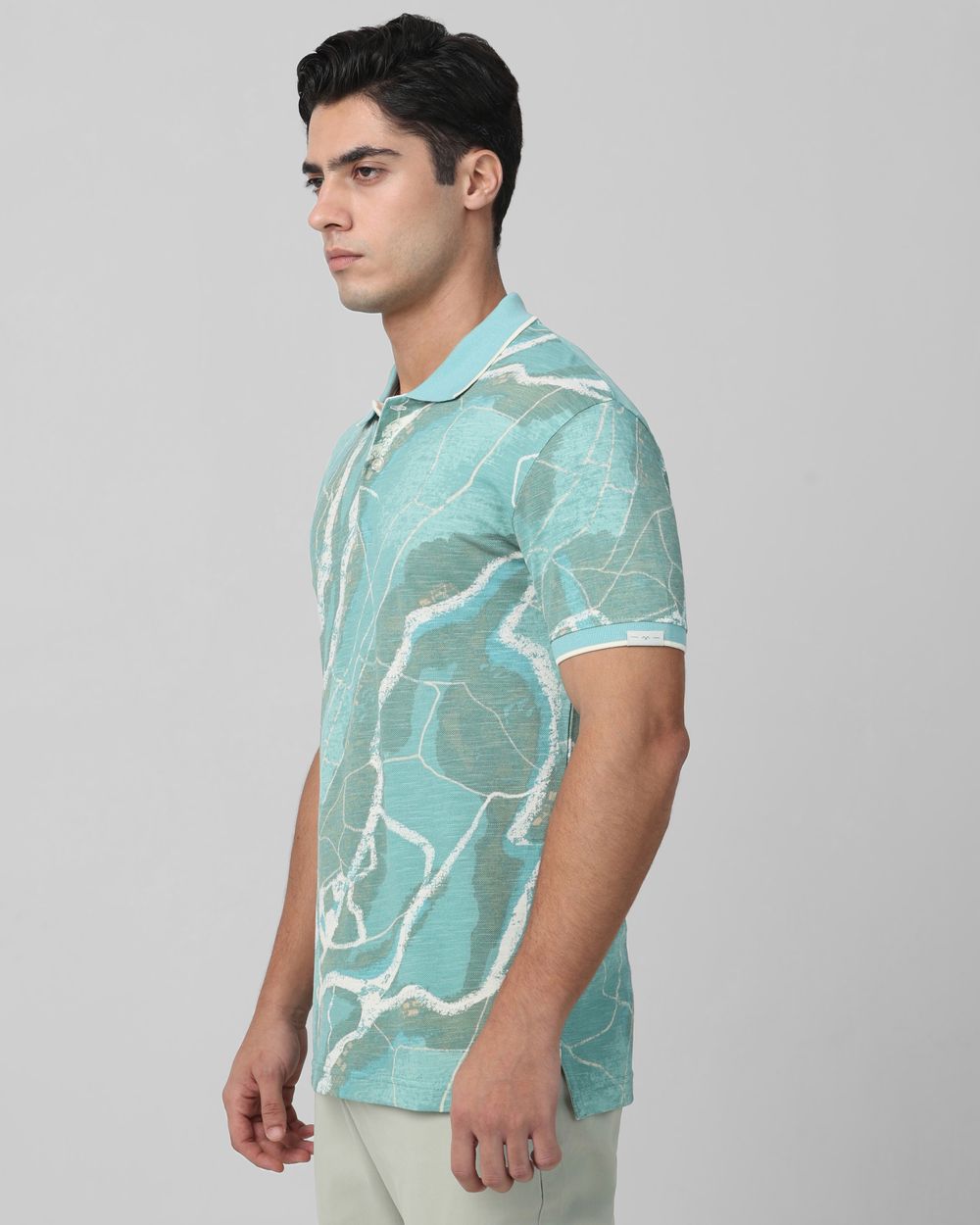 Light Green Abstract Print Slim Fit T-Shirt