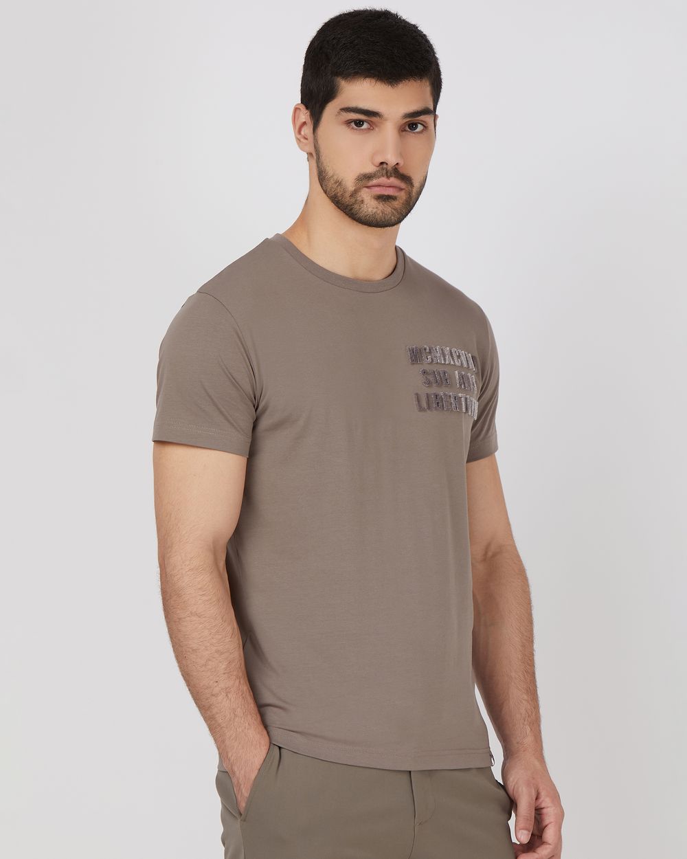 Grey Flock Embroidery Slim Fit Jersey T-Shirt