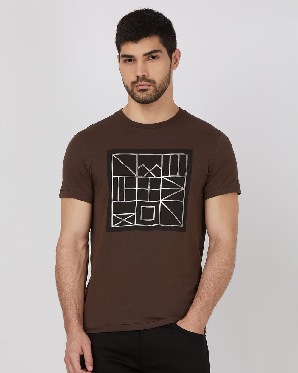 Brown Graphic Print Slim Fit Jersey T-Shirt