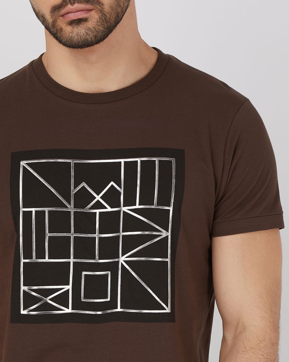 Brown Graphic Print Slim Fit Jersey T-Shirt