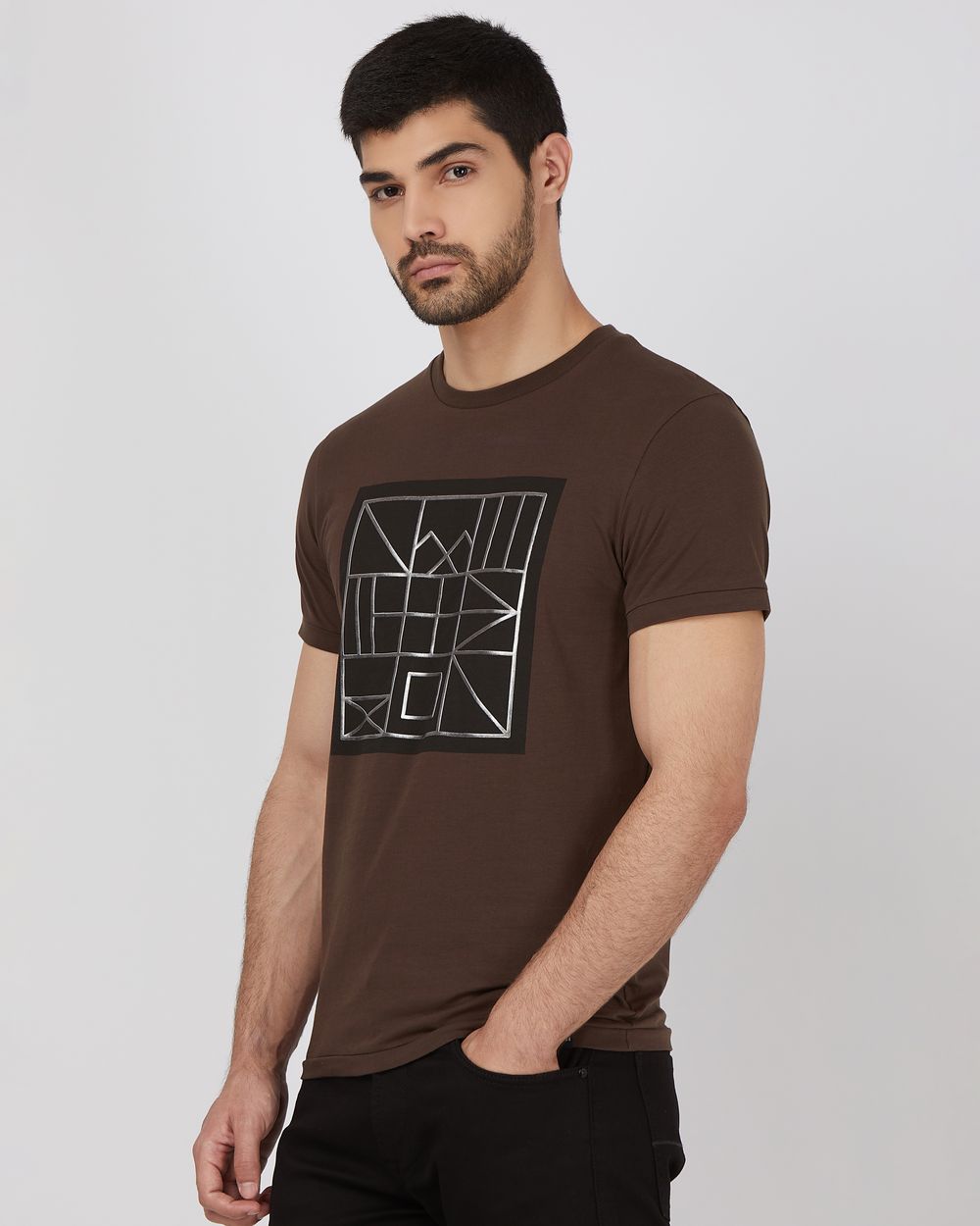 Brown Graphic Print Slim Fit Jersey T-Shirt