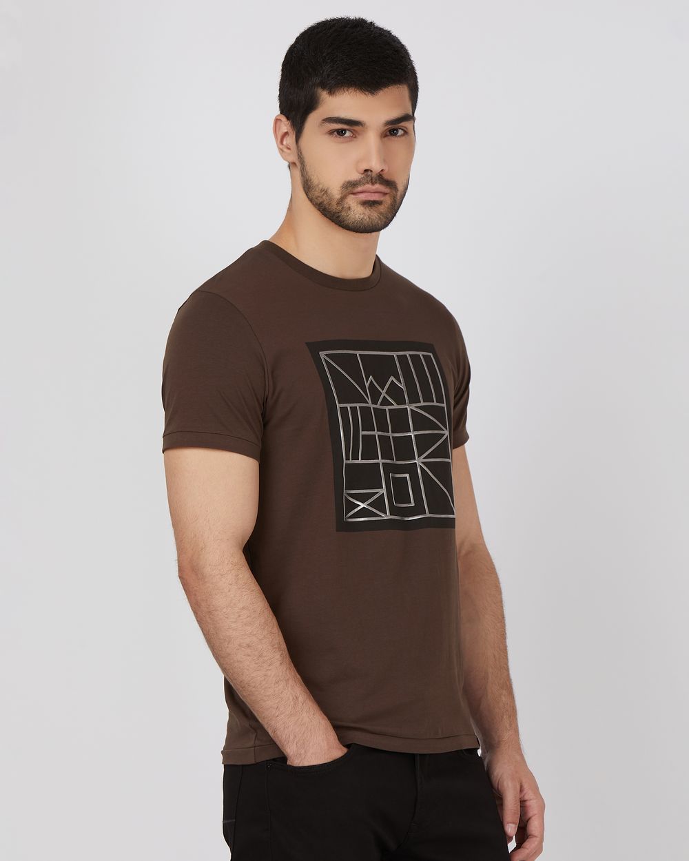 Brown Graphic Print Slim Fit Jersey T-Shirt