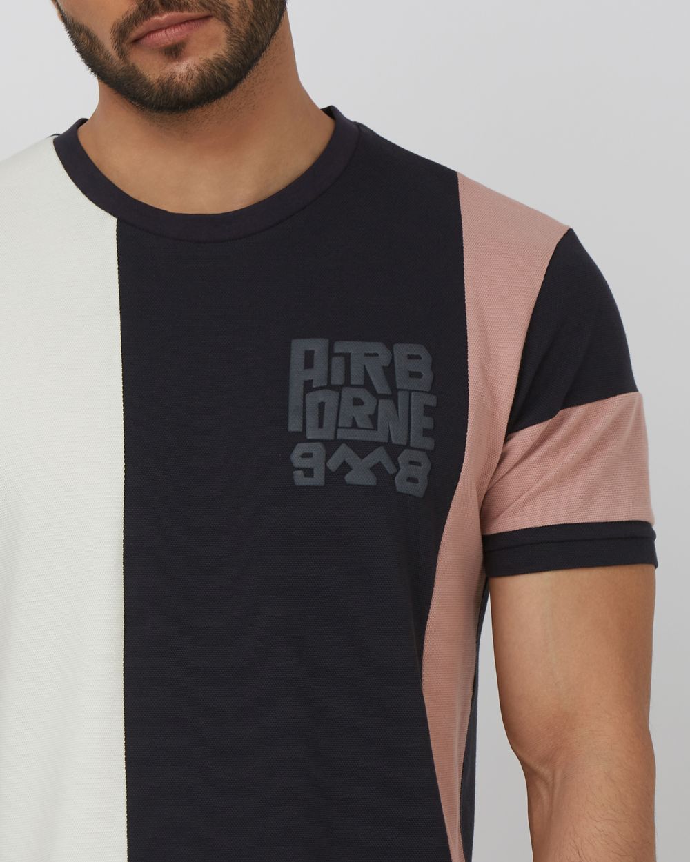 Navy Cut & Sew Stripe Slim Fit T-Shirt