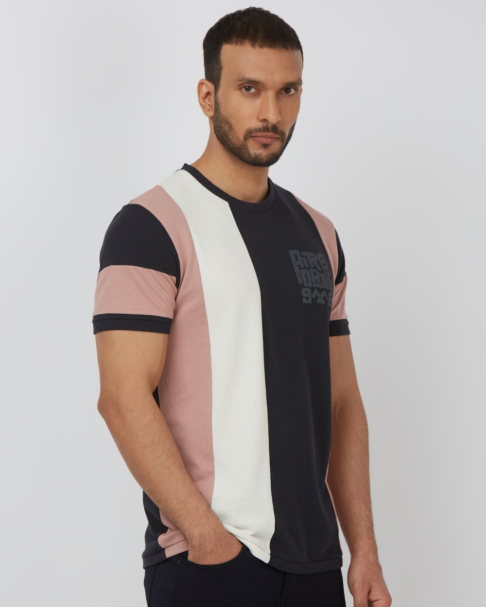 Navy Cut & Sew Stripe Slim Fit T-Shirt