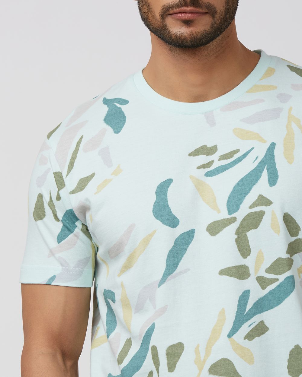 Light Blue Printed Tee Slim Fit T-Shirt