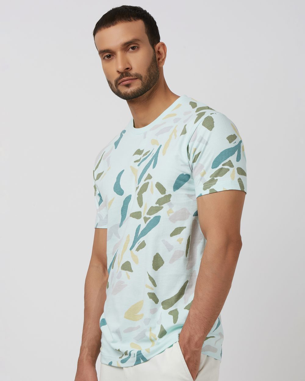 Light Blue Printed Tee Slim Fit T-Shirt