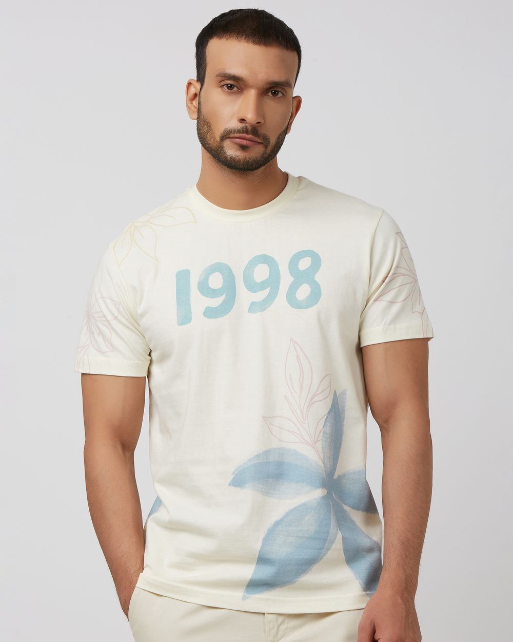 Off White Floral Print Slim Fit T-Shirt