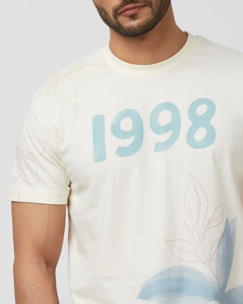 Off White Floral Print Slim Fit T-Shirt