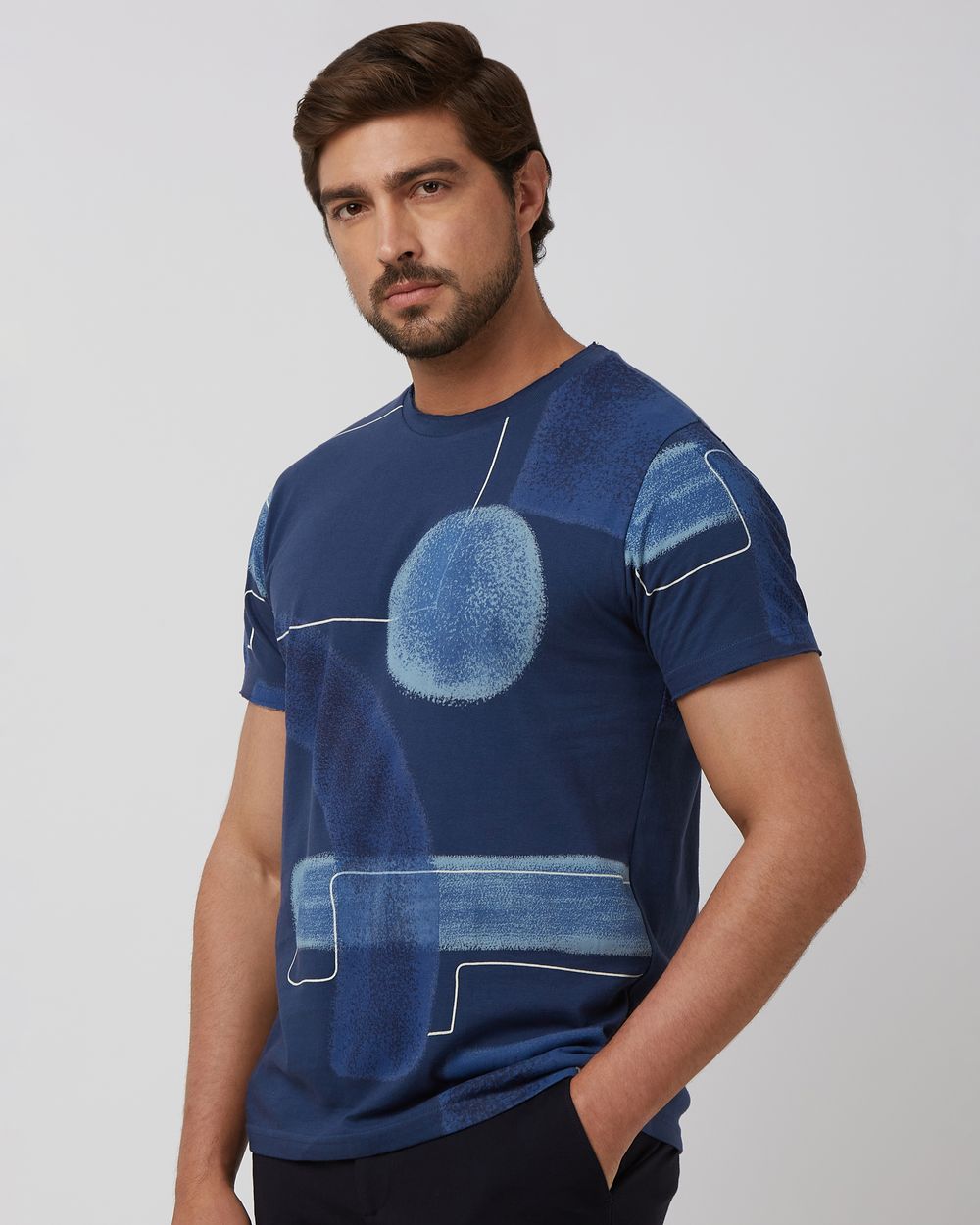 Navy Printed Slim Fit T-Shirt