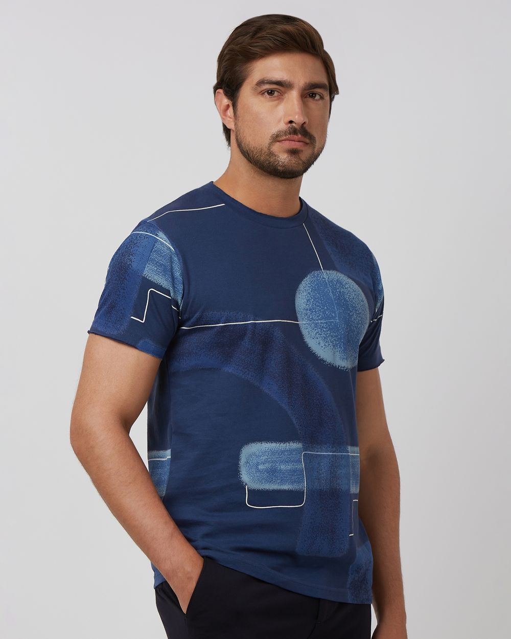 Navy Printed Slim Fit T-Shirt