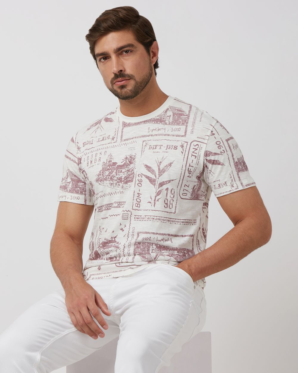 Off White Stamp Print Slim Fit T-Shirt