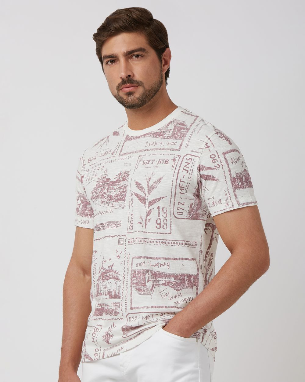 Off White Stamp Print Slim Fit T-Shirt