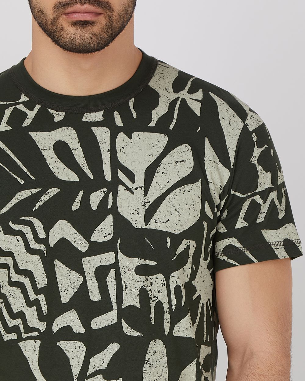 Olive Abstract Print Slim Fit Jersey T-Shirt
