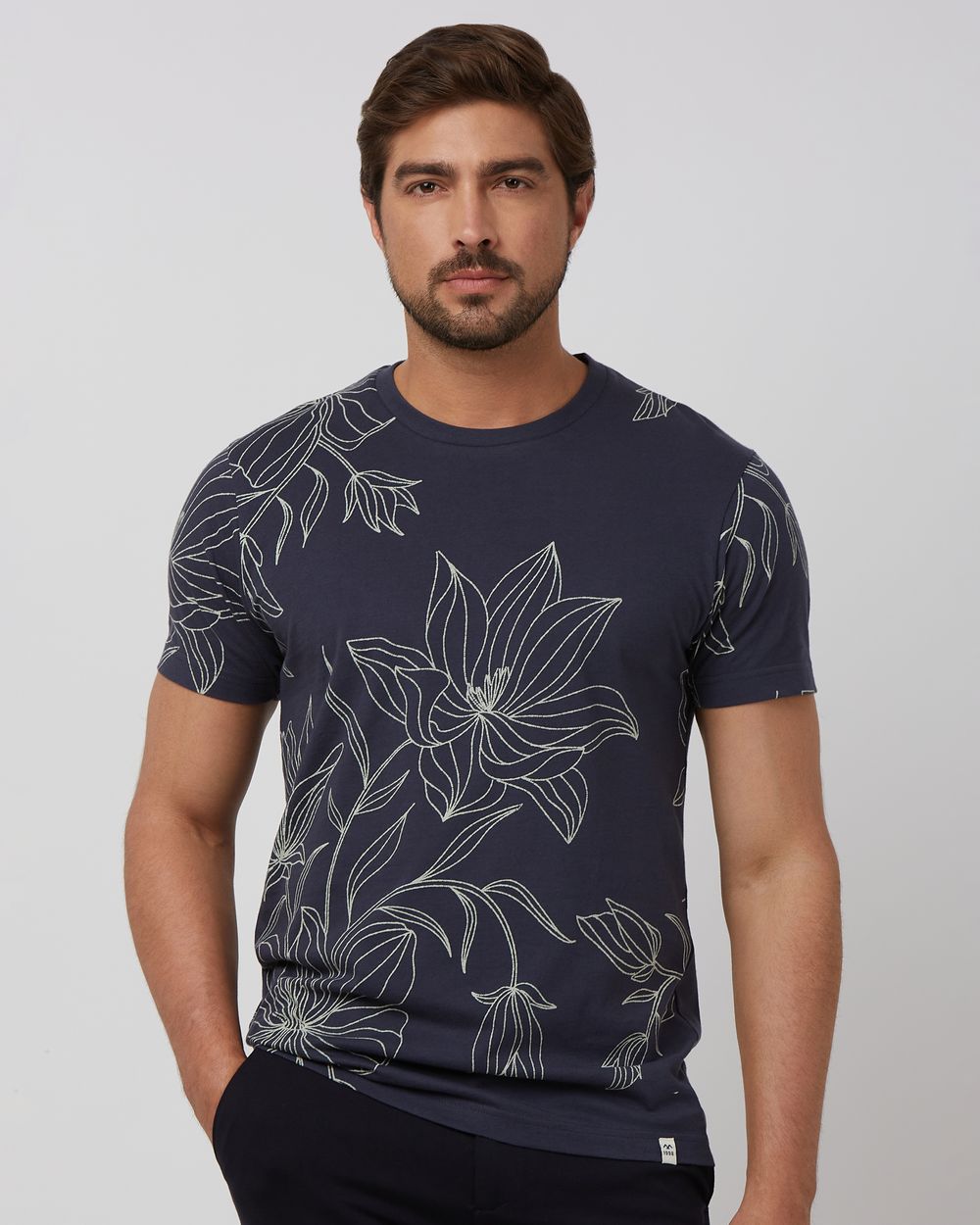 Navy Floral Print Slim Fit T-Shirt