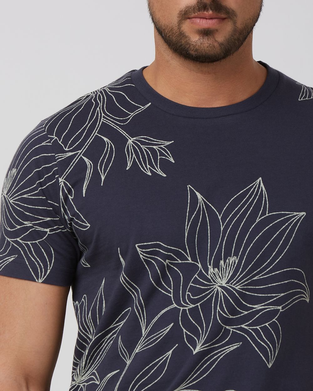 Navy Floral Print Slim Fit T-Shirt