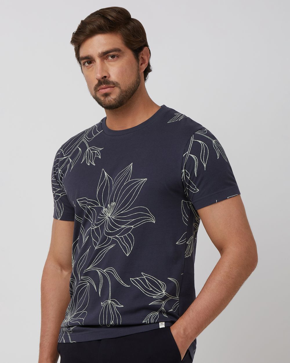 Navy Floral Print Slim Fit T-Shirt