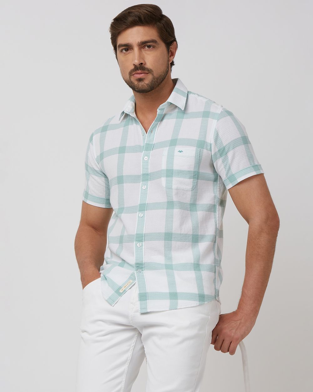 Light Green Large Check Slim Fit Casual Shirt