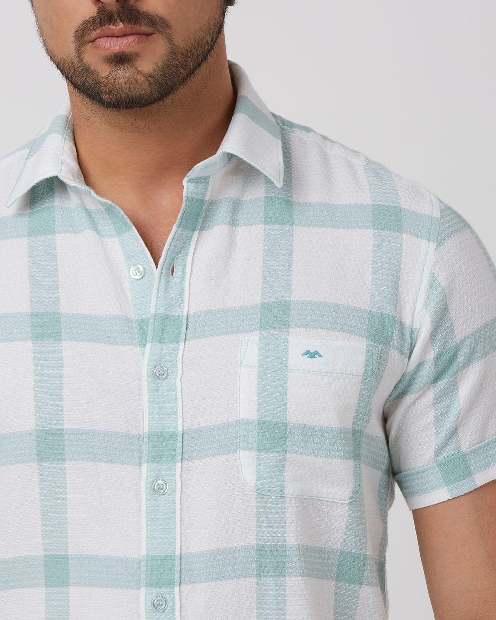 Light Green Large Check Slim Fit Casual Shirt