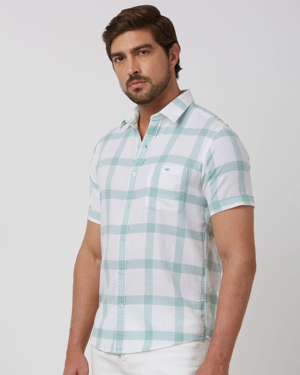 Light Green Large Check Slim Fit Casual Shirt