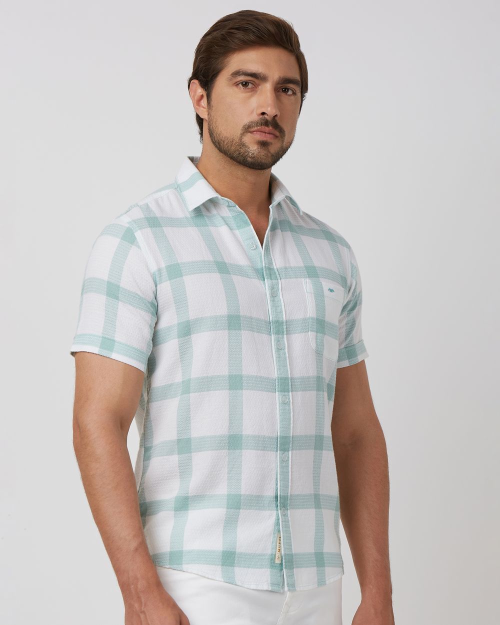 Light Green Large Check Slim Fit Casual Shirt
