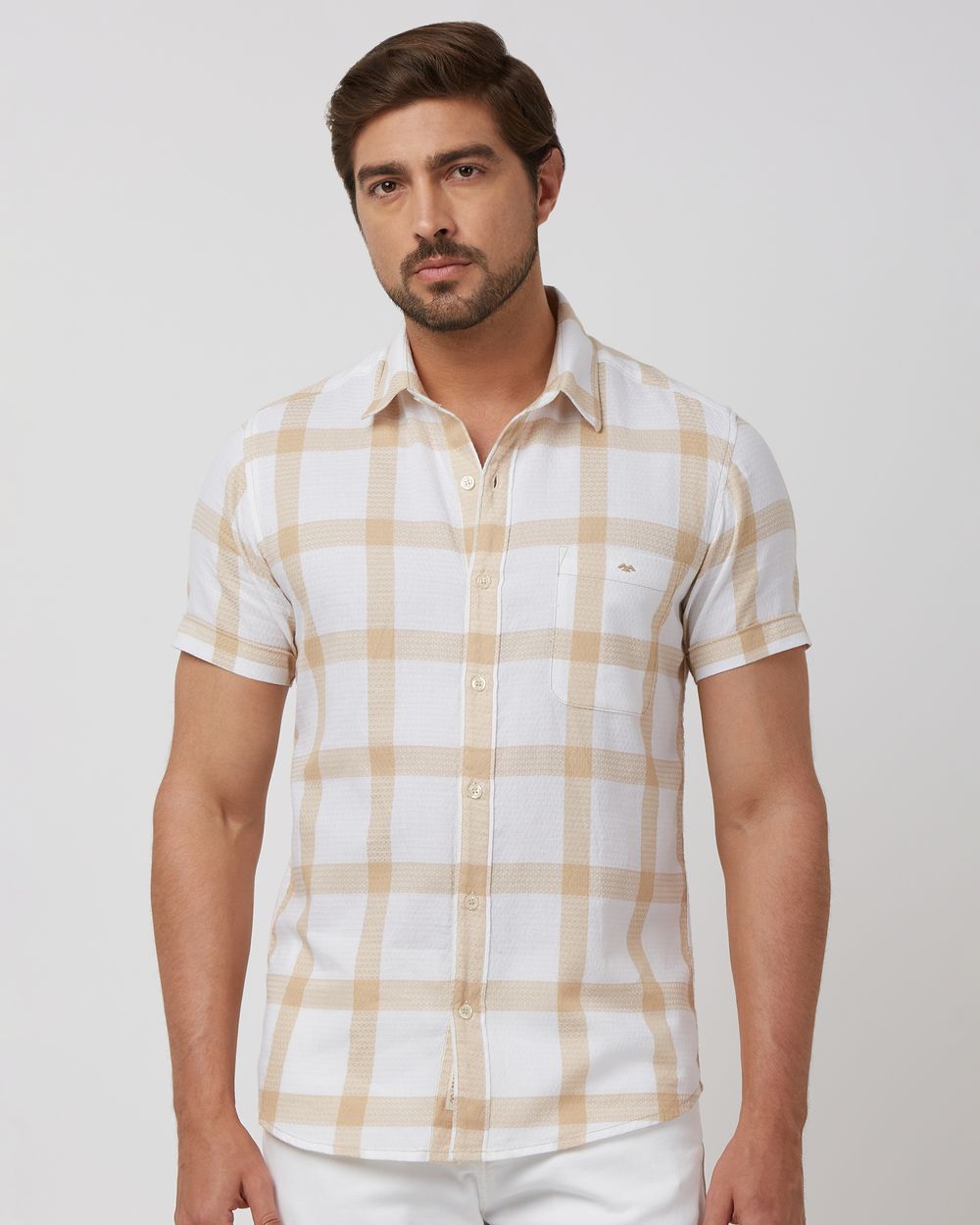 Khaki Large Check Slim Fit Casual Shirt
