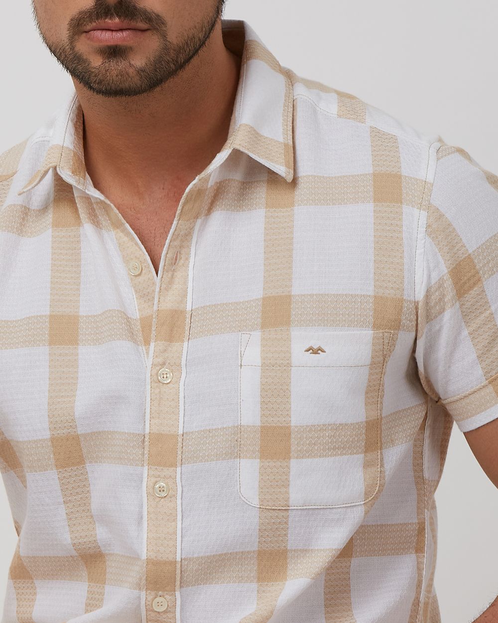 Khaki Large Check Slim Fit Casual Shirt
