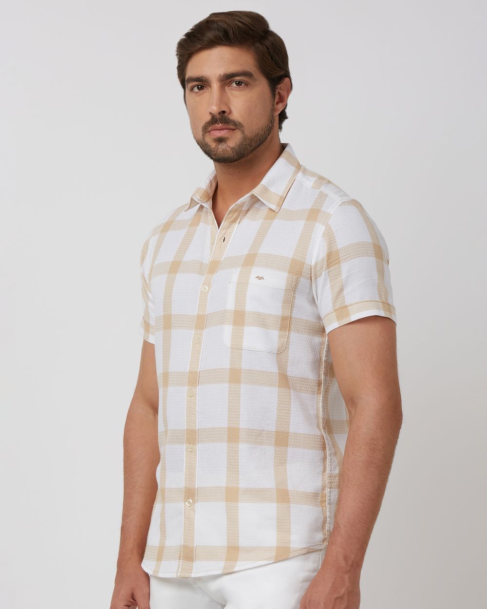 Khaki Large Check Slim Fit Casual Shirt
