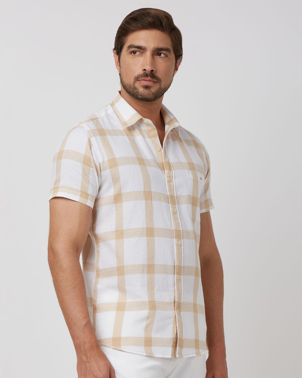 Khaki Large Check Slim Fit Casual Shirt