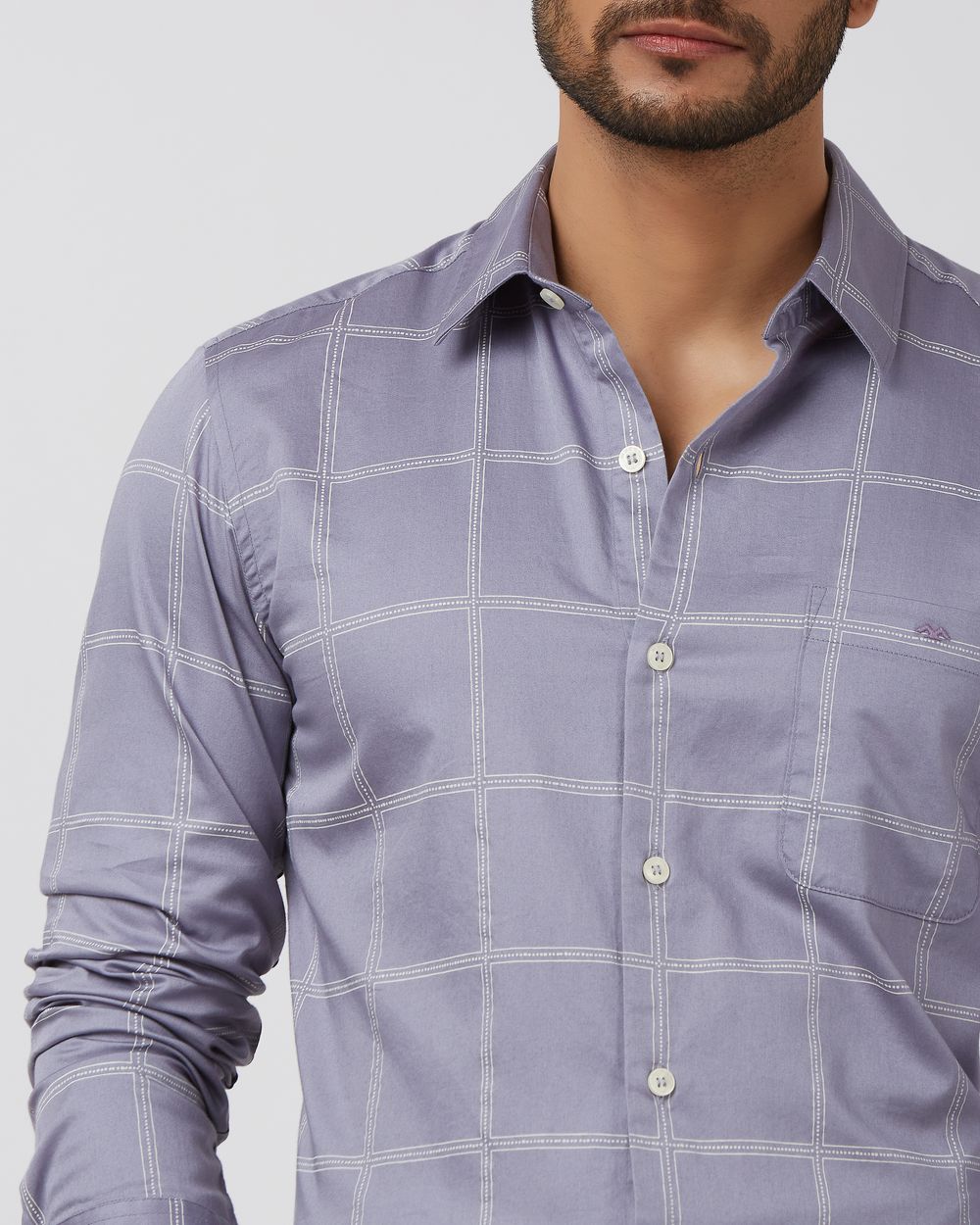 Lilac Printed Check Slim Fit Casual Shirt