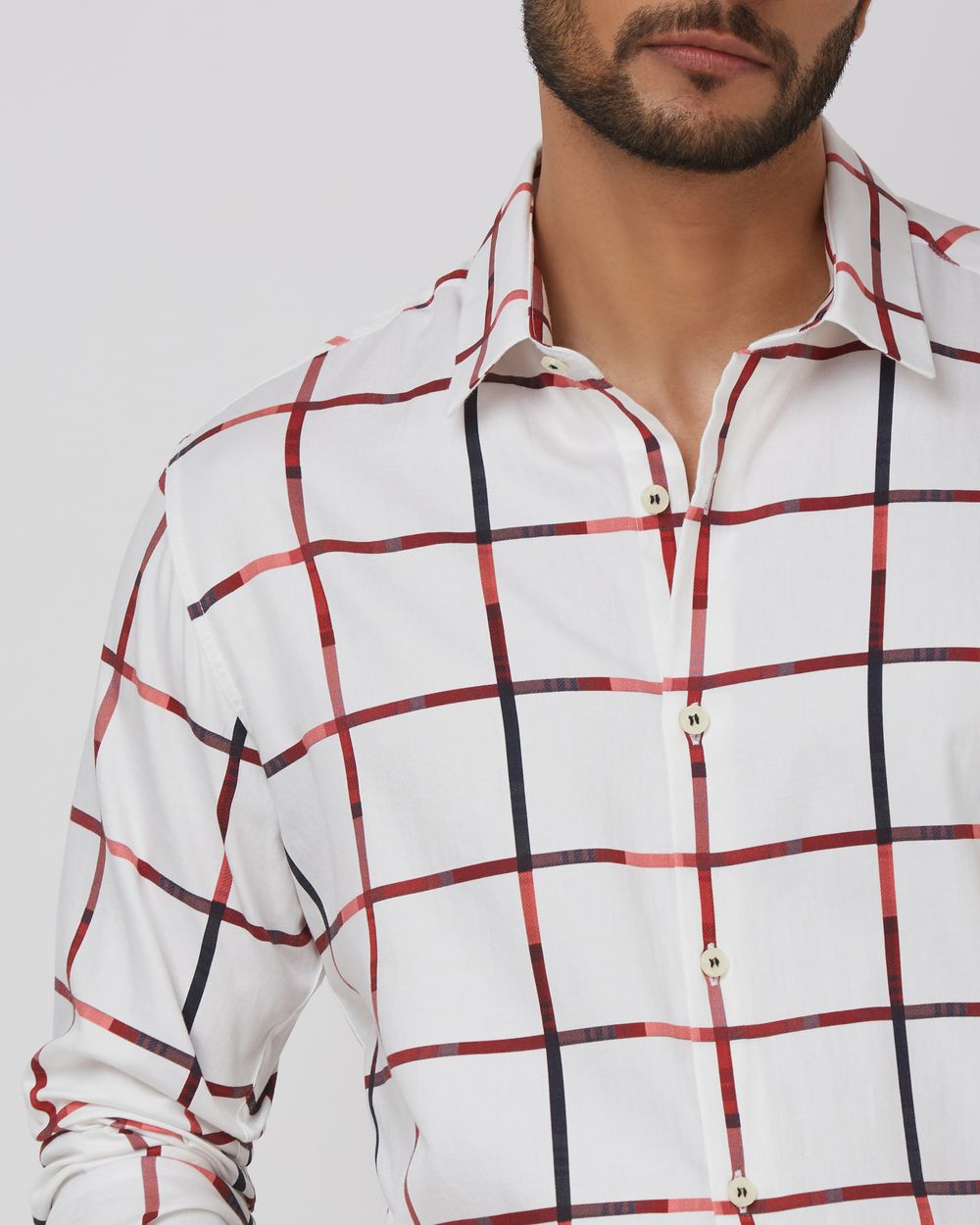 White Printed Check Slim Fit Casual Shirt