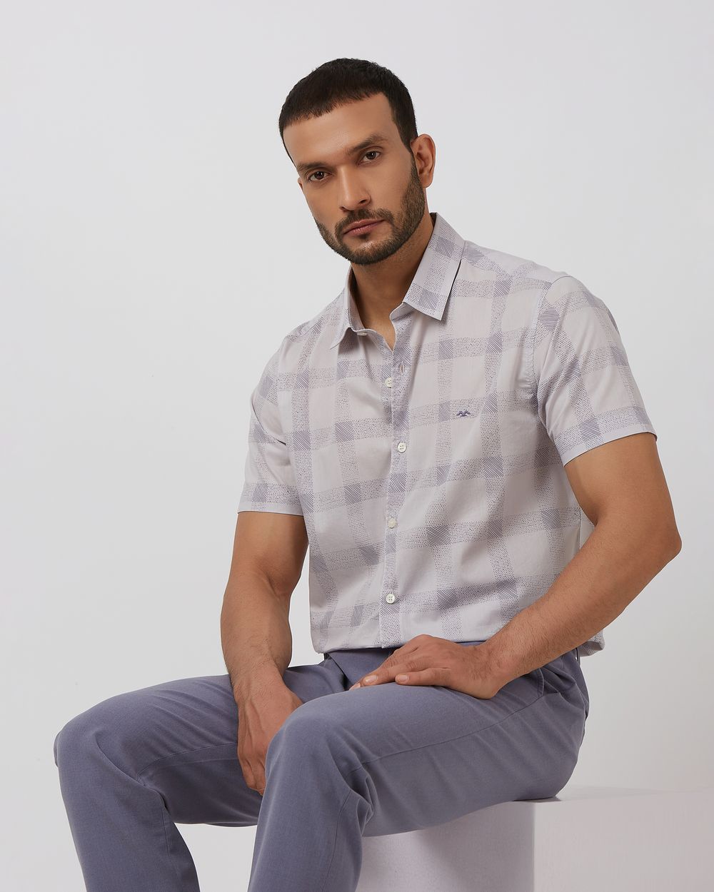 Lilac Large Check Slim Fit Casual Shirt