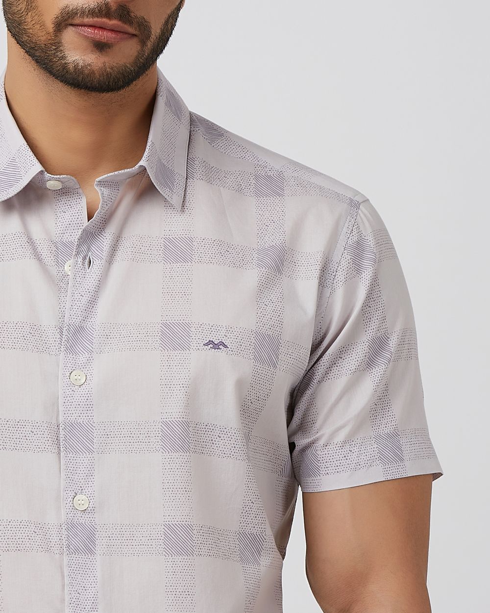 Lilac Large Check Slim Fit Casual Shirt