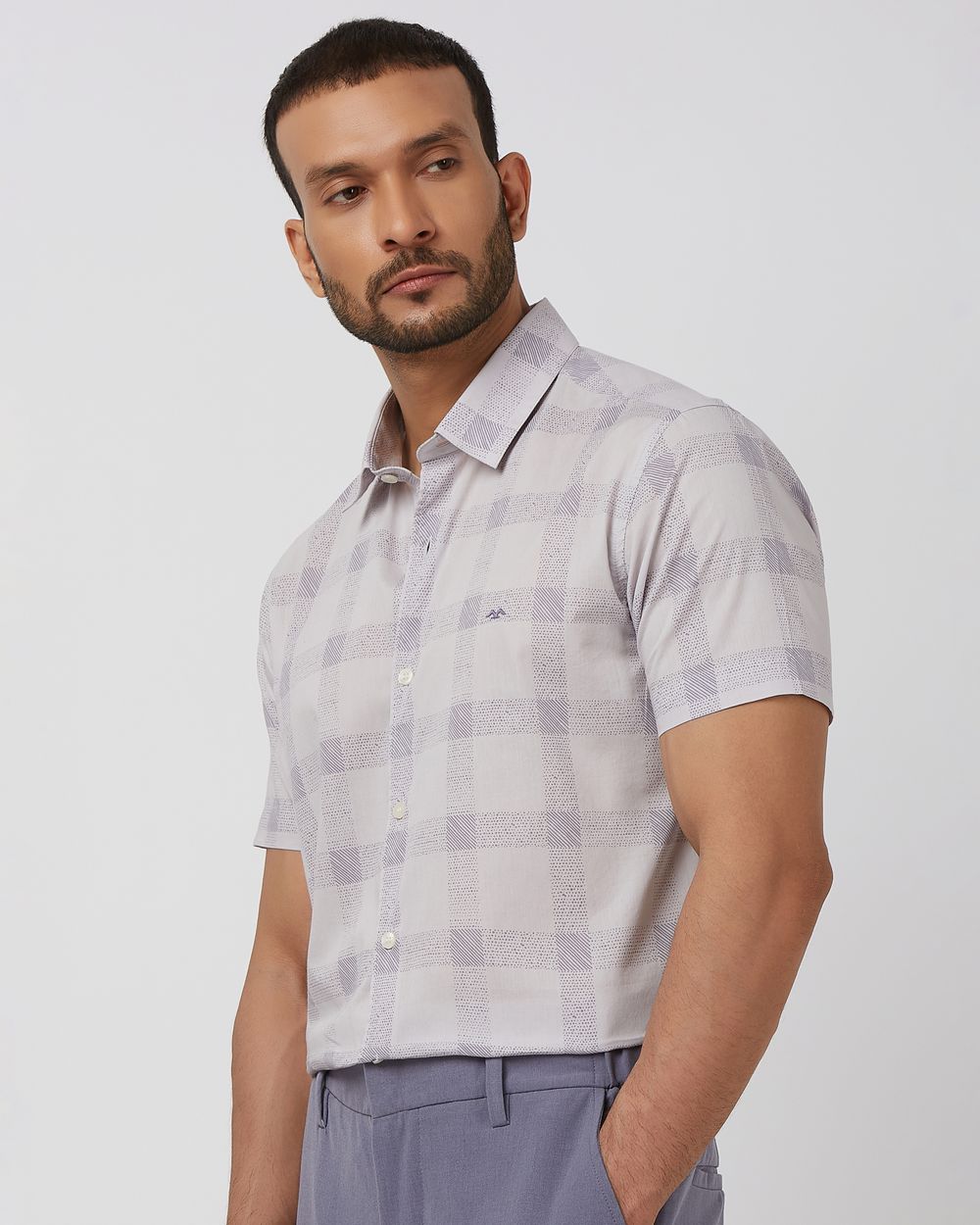 Lilac Large Check Slim Fit Casual Shirt