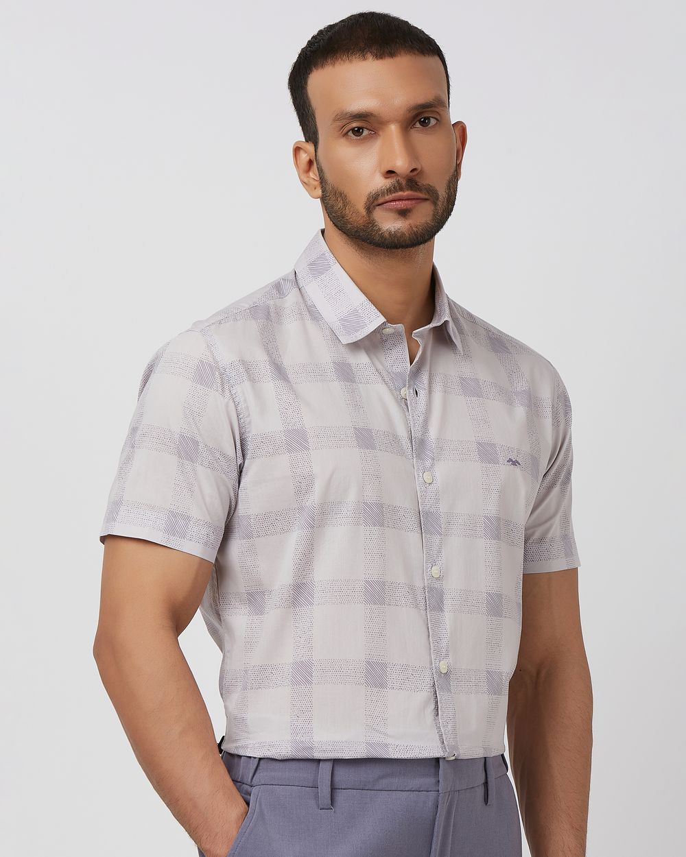 Lilac Large Check Slim Fit Casual Shirt