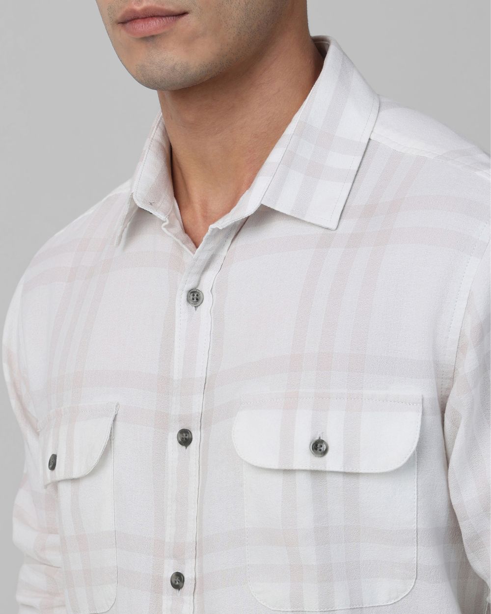 White Large Check Slim Fit Casual Shirt