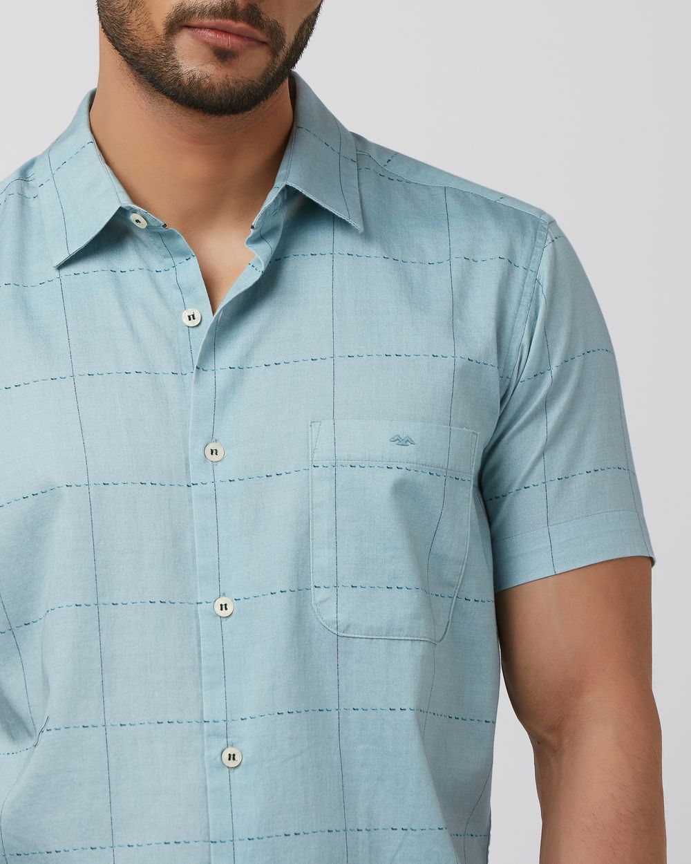 Sage Large Check Slim Fit Casual Shirt