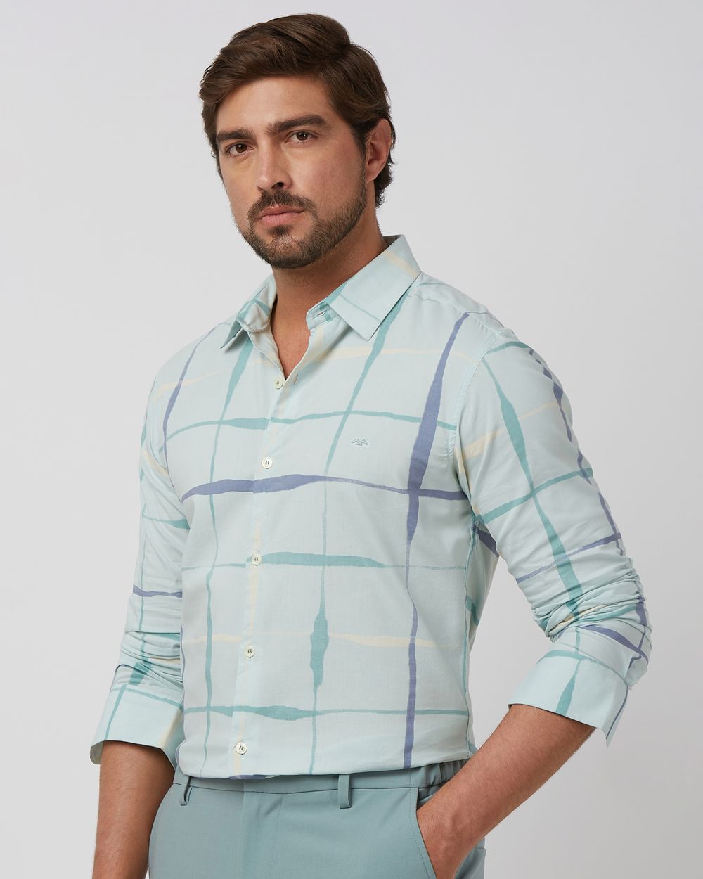 Aqua Printed Check Slim Fit Casual Shirt