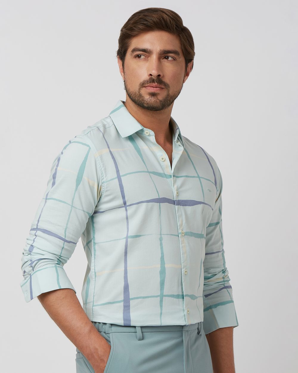 Aqua Printed Check Slim Fit Casual Shirt