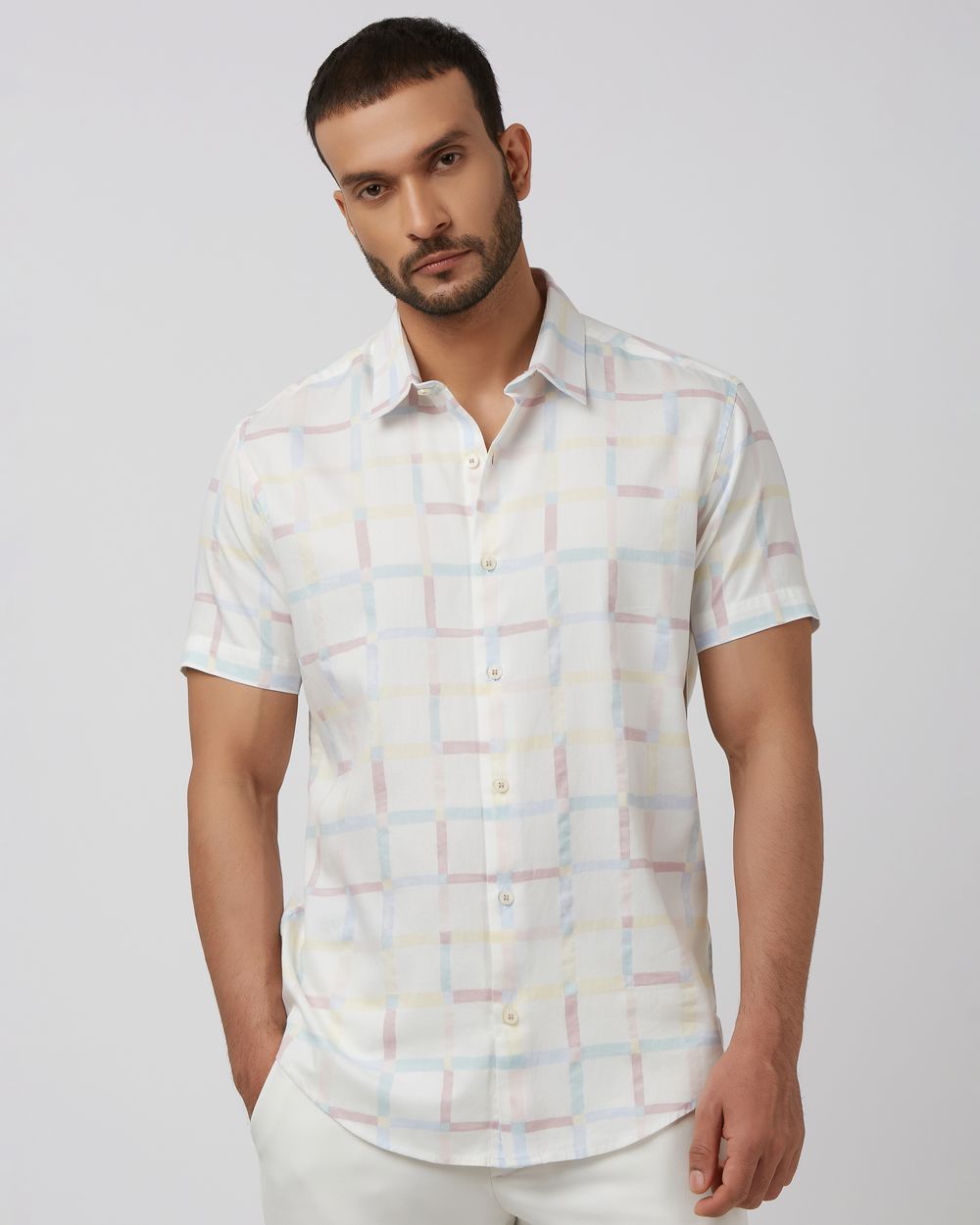 Multicolour Painted Check Slim Fit Casual Shirt