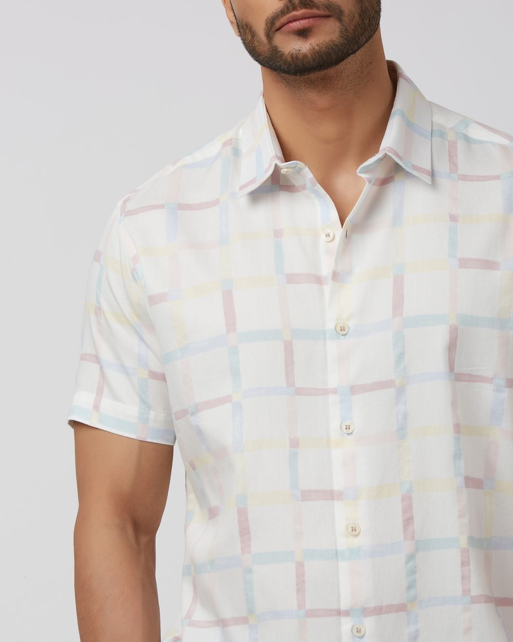 Multicolour Painted Check Slim Fit Casual Shirt