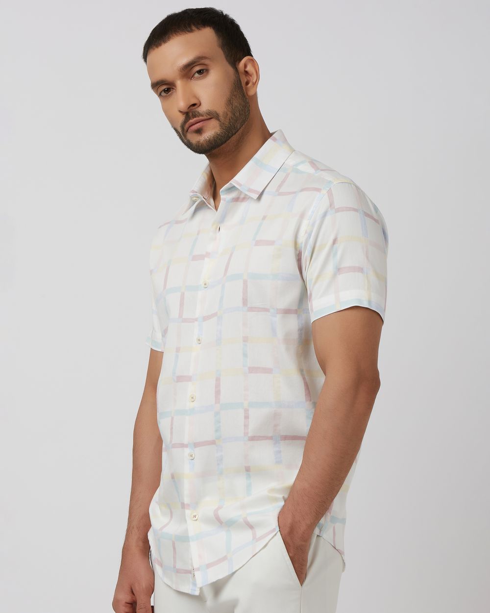 Multicolour Painted Check Slim Fit Casual Shirt