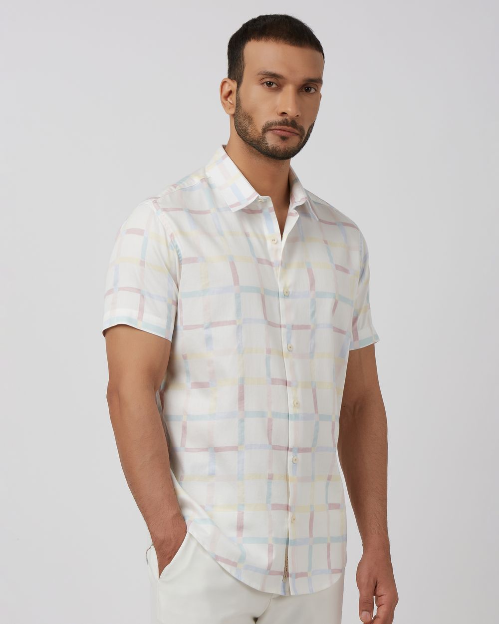 Multicolour Painted Check Slim Fit Casual Shirt