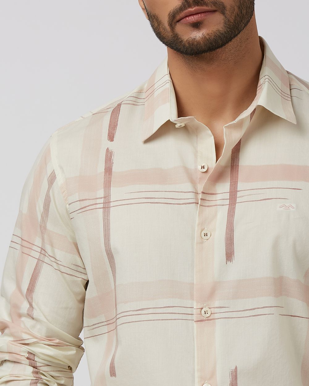 Off White Printed Check Slim Fit Casual Shirt