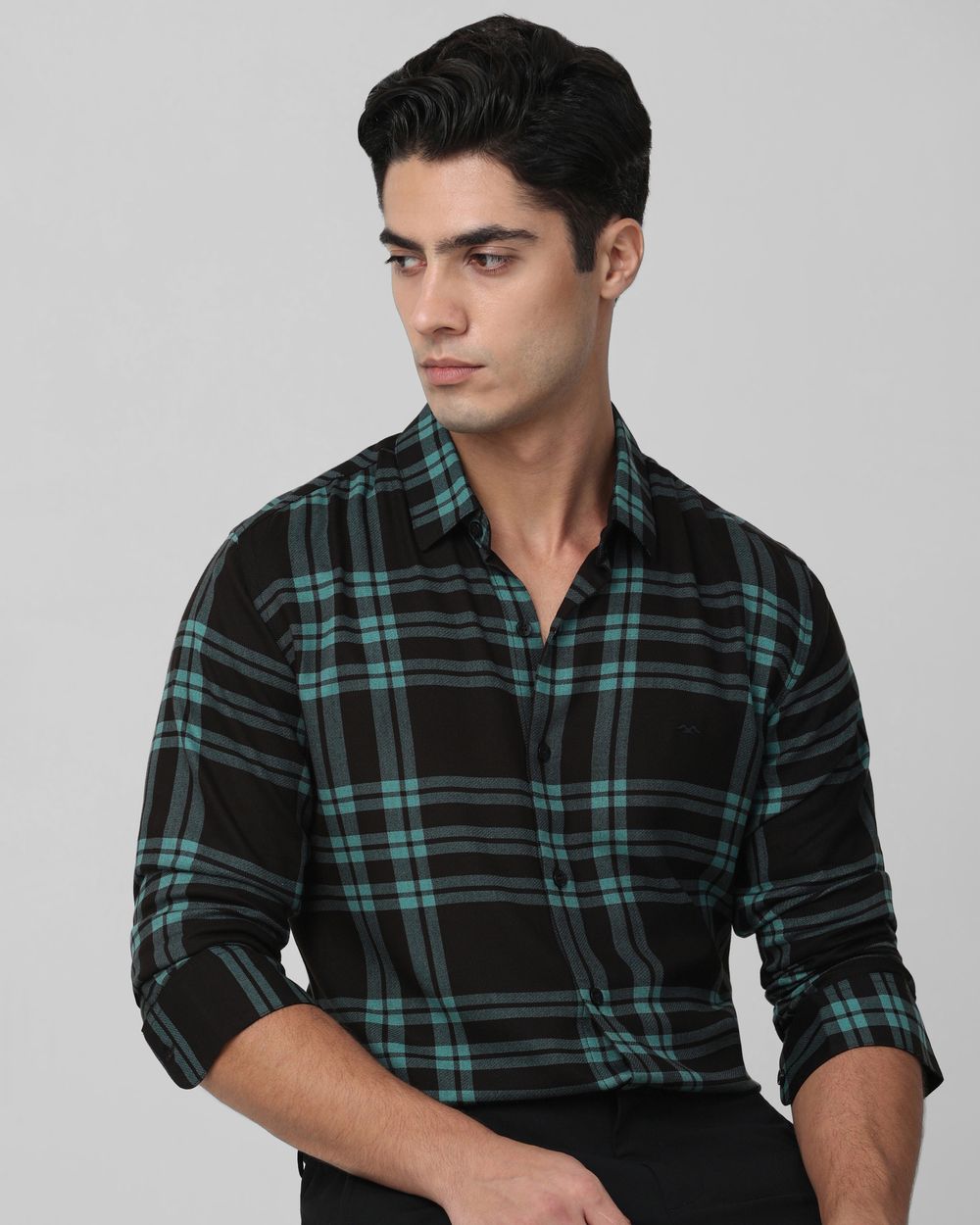 Black Printed Check Slim Fit Casual Shirt
