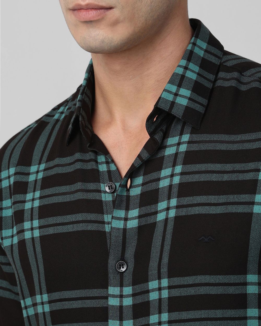 Black Printed Check Slim Fit Casual Shirt