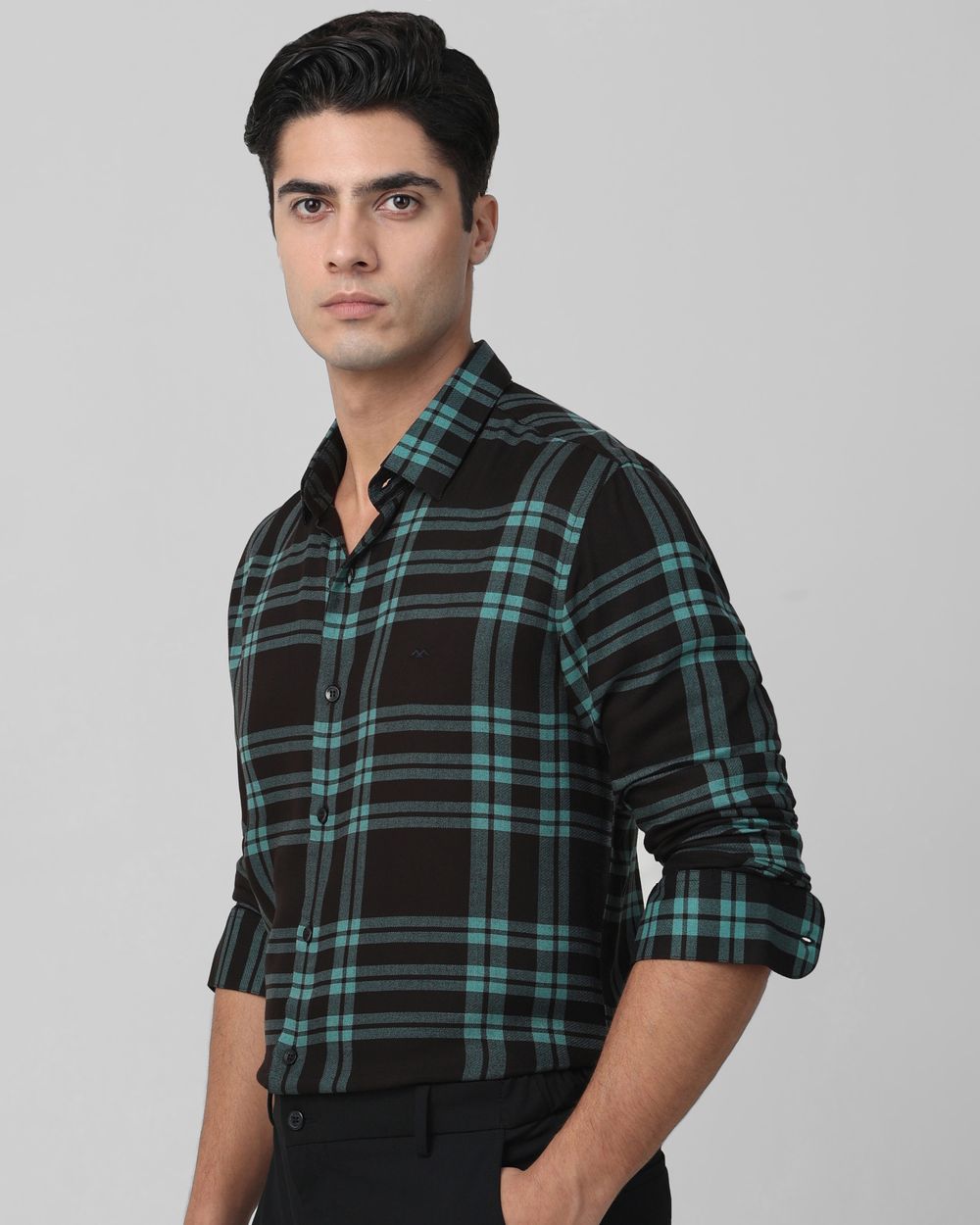 Black Printed Check Slim Fit Casual Shirt
