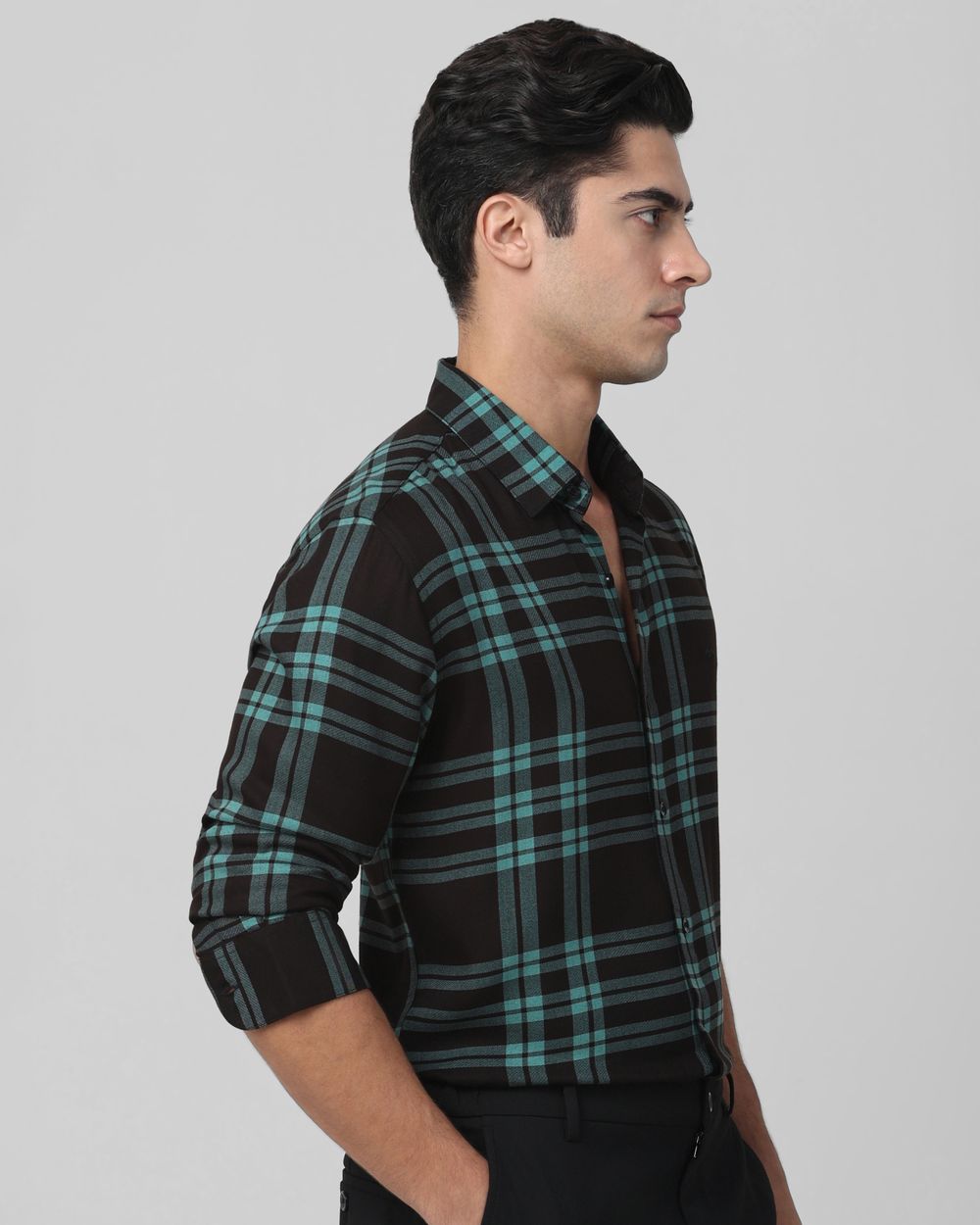 Black Printed Check Slim Fit Casual Shirt