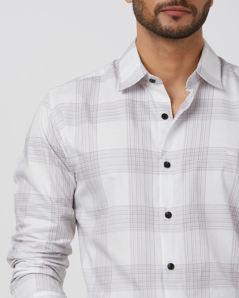 White Large Check Slim Fit Casual Shirt