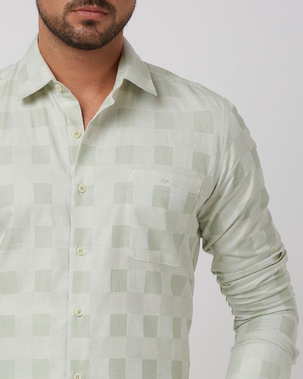 Light Green Tonal Check Slim Fit Casual Shirt