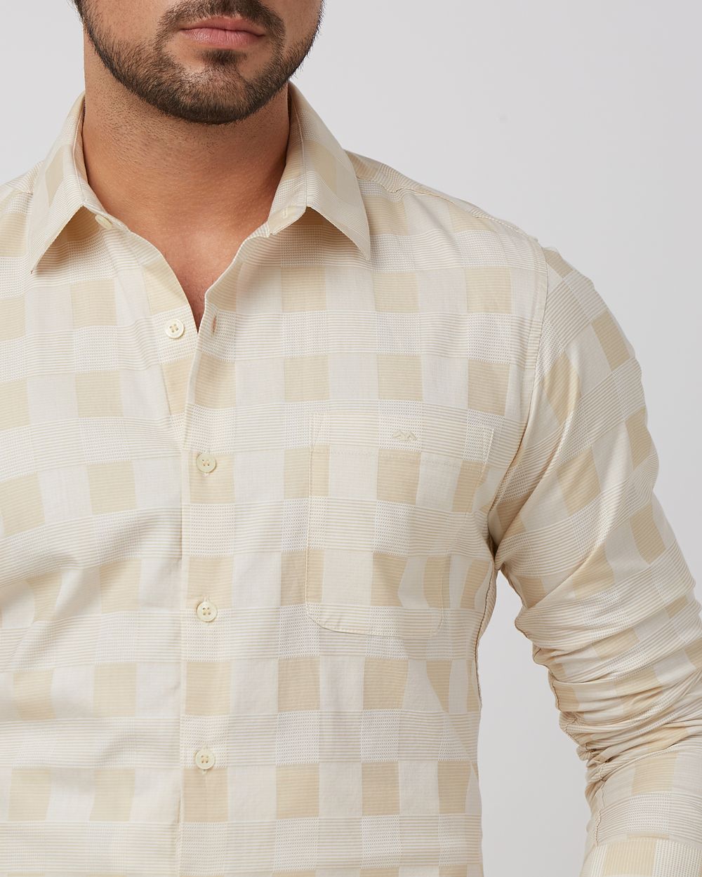 Beige Tonal Check Slim Fit Casual Shirt